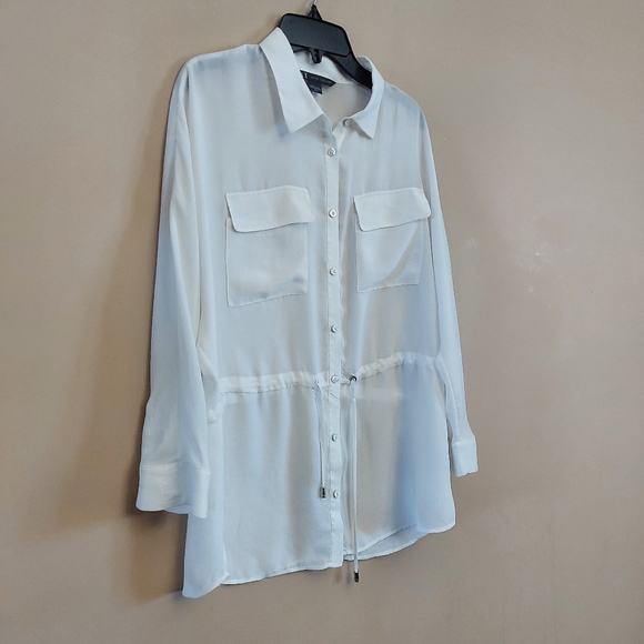 Armani Exchange button front oversized shirt with pull waist - Picture 2 of 8